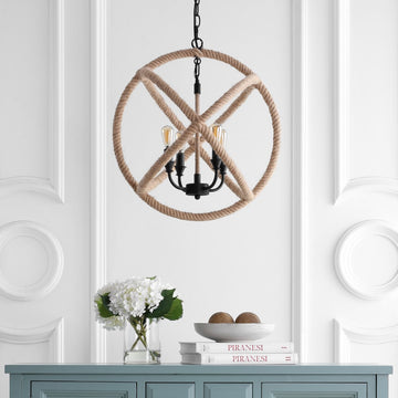Soka 20" Adjustable Globe Metal/Rope LED Pendant - JONATHAN Y